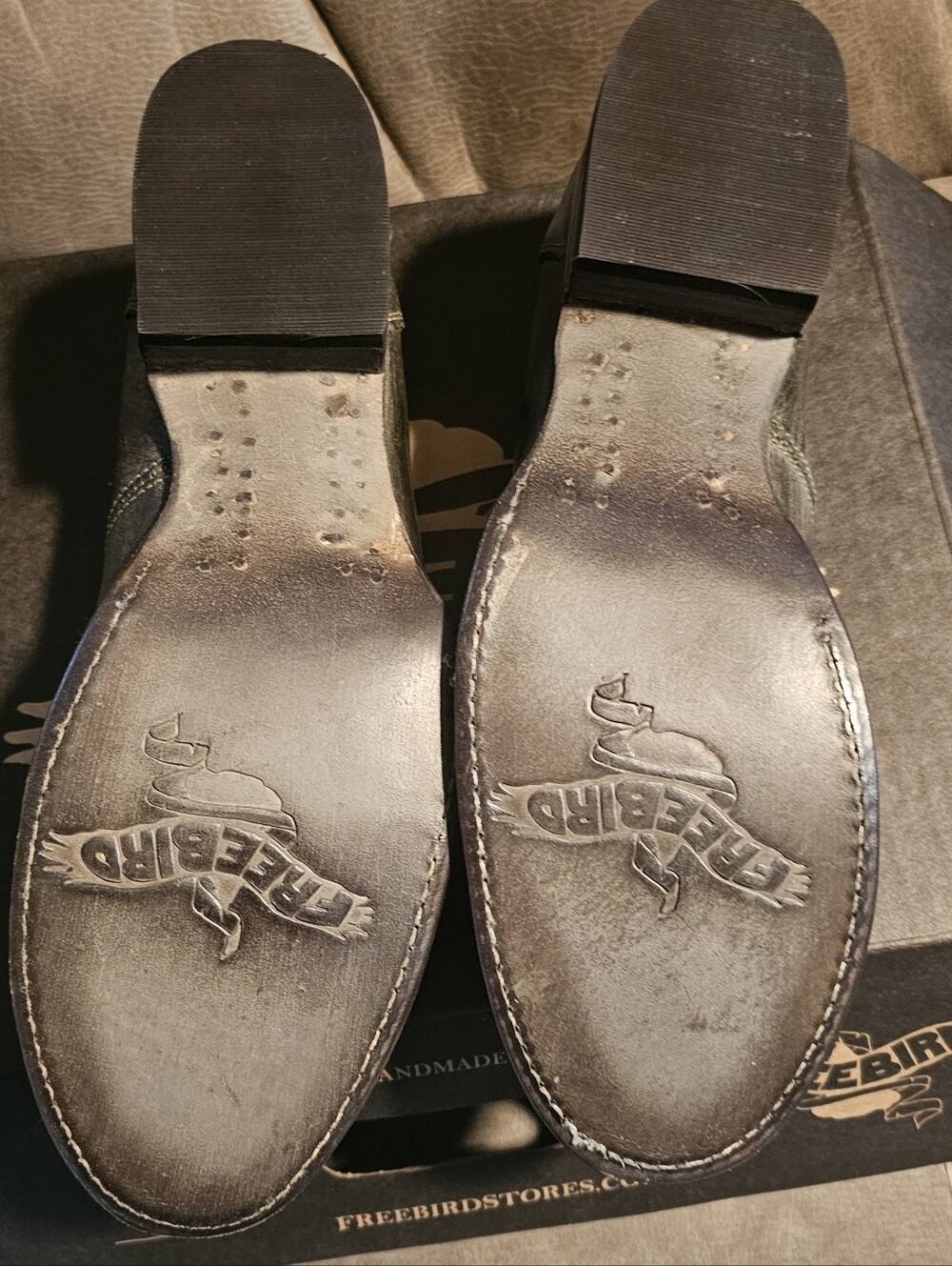 Women's Freebird Olive Green Leather Loafers with Stud and Braid Detail - Picture 3 of 4
